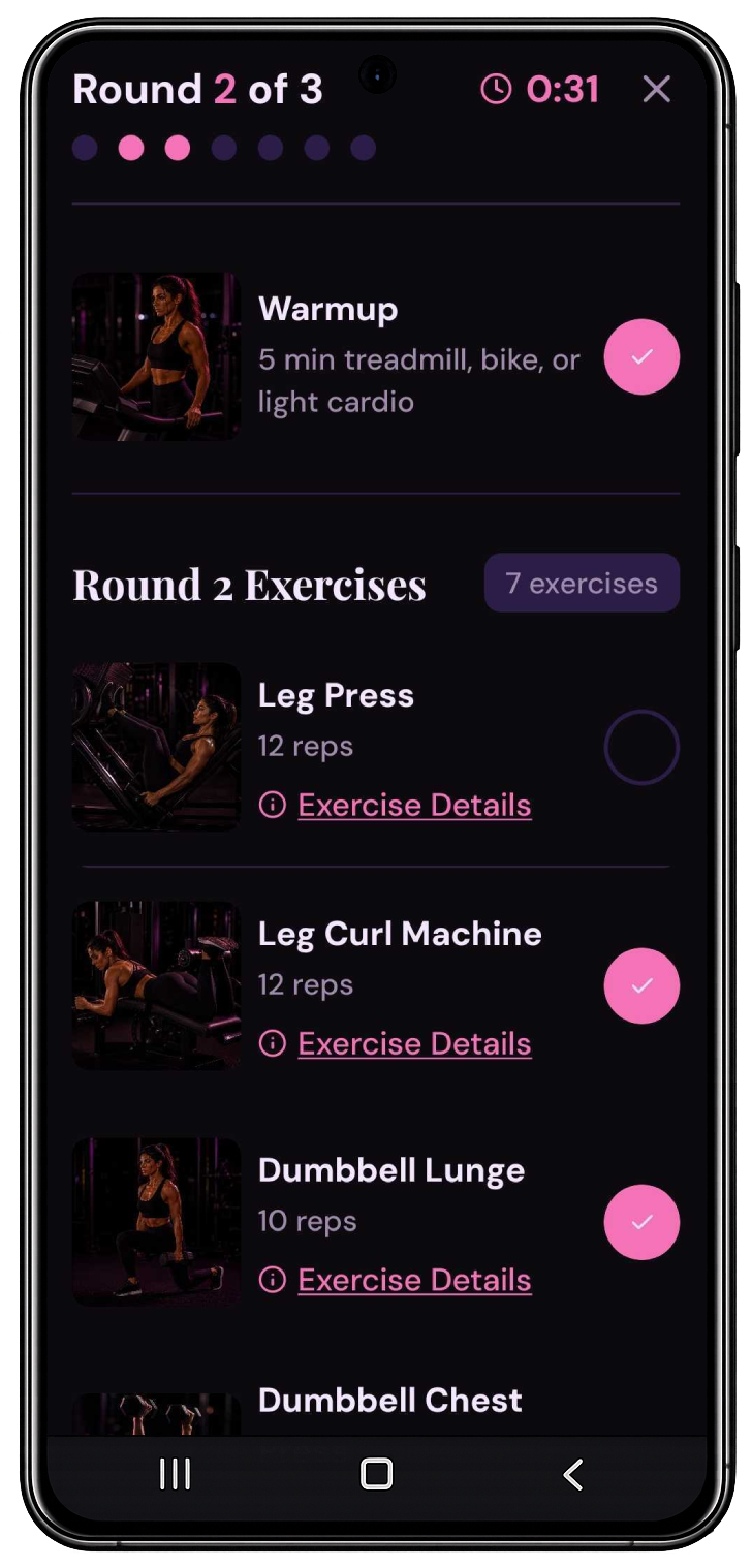 GlowStrong workout screen